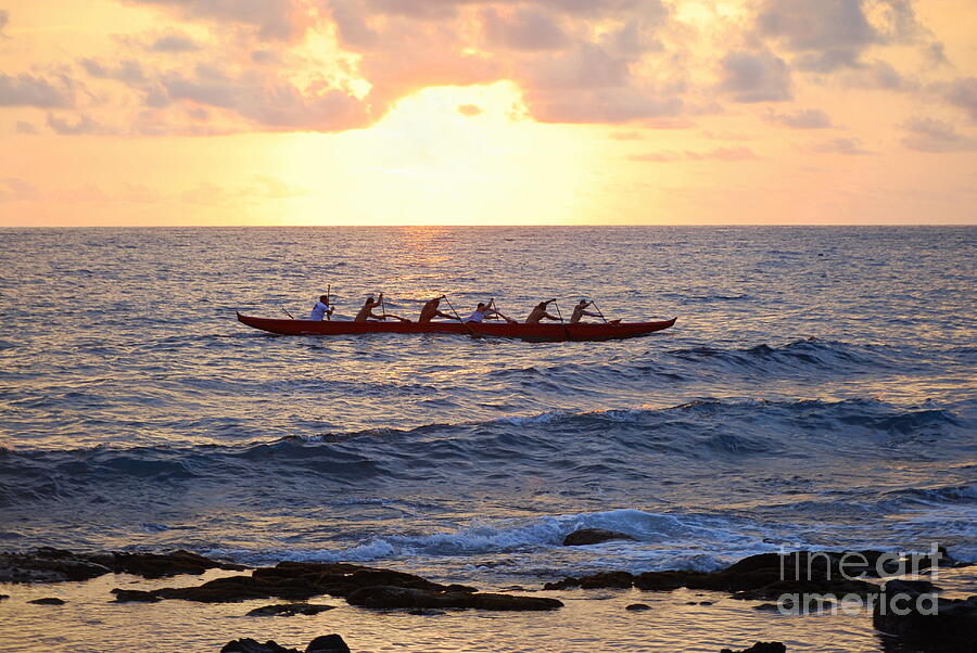 Sunset Photograph - Outrigger Canoe at Sunset in Kailua Kona by Catherine Sherman