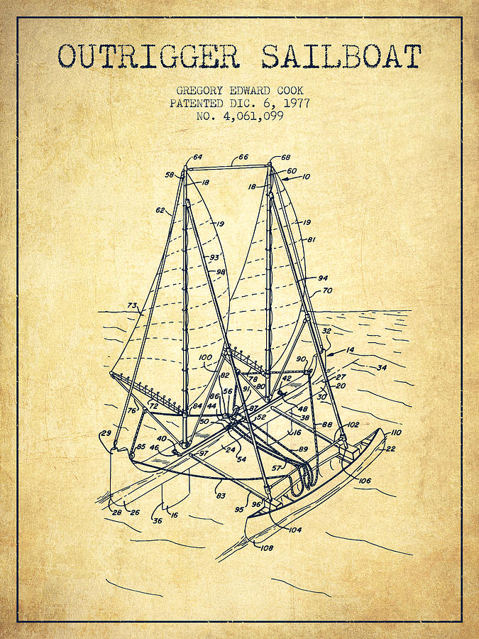 Outrigger Sailboat Patent From 1977 - Vintage Digital Art