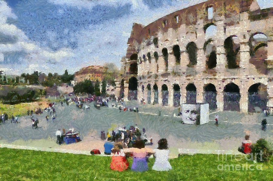 Holiday Painting - Outside Colosseum in Rome by George Atsametakis