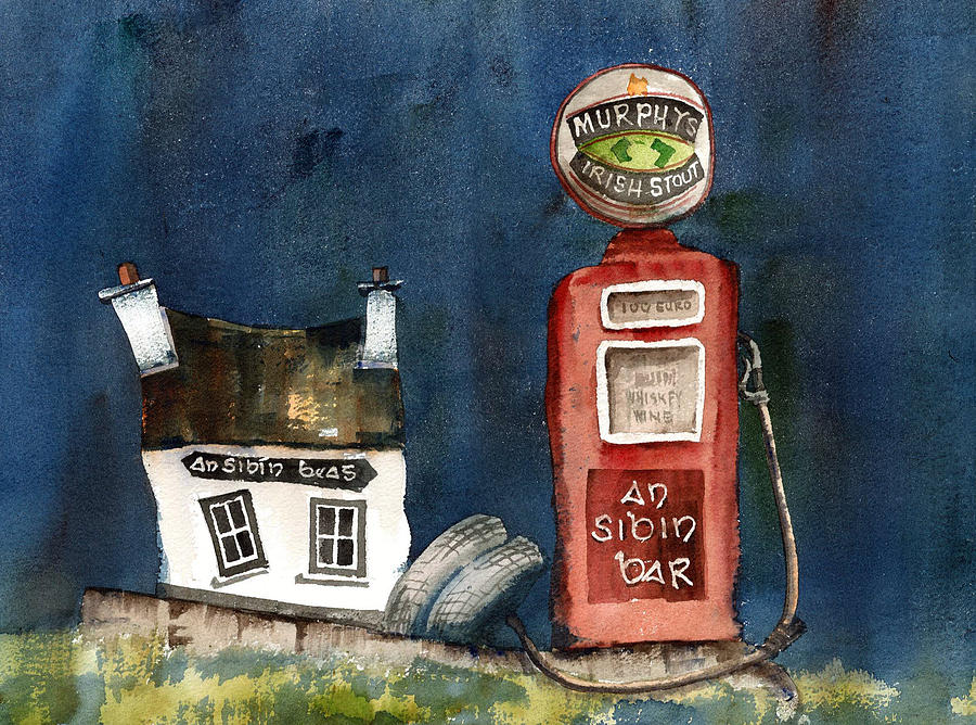 Outside the Sibin Bar Kerry Painting by Val Byrne