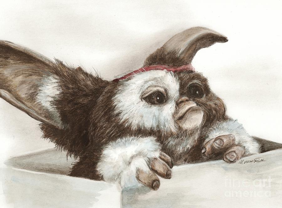 Gremlins Drawing - Outta the box - Gizmo by Meagan Visser.