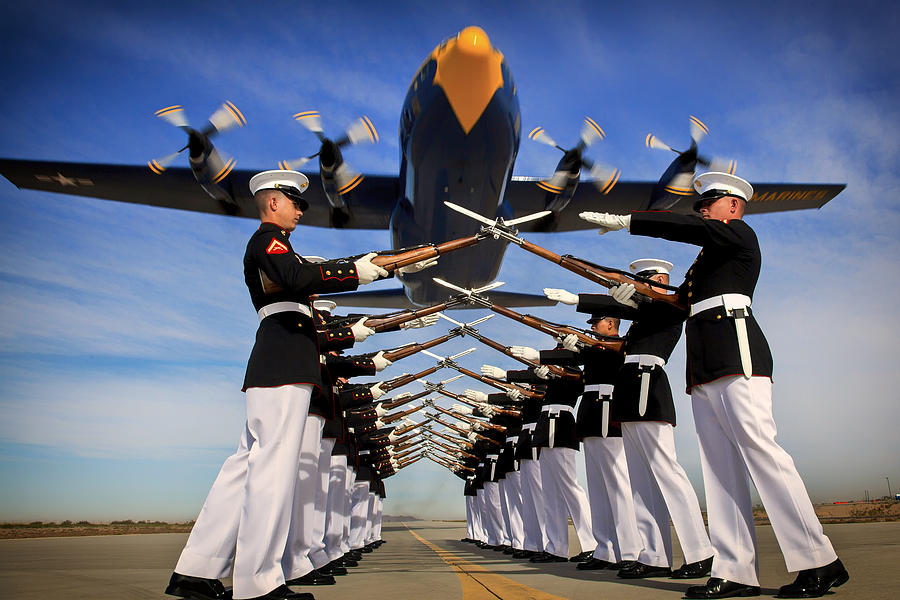 Transportation Photograph - Over the Marine Corps Silent Drill Platoon by Mountain Dreams
