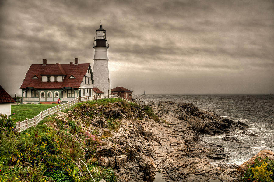 Overcast Day at the Portland Head Light Photograph by At Lands End Photography