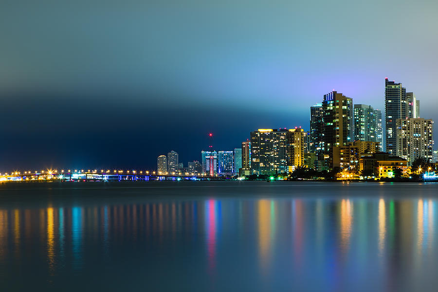 Overcast Miami Night Skyline Photograph by Andres Leon
