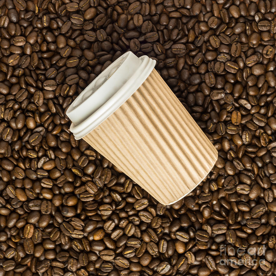 Coffee Photograph - Overhead View Of Takeaway Coffee Cup On Beans by Gillian Vann