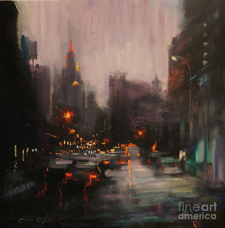 Empire State Building Painting - Overlooking Empire State Building by Chin H Shin