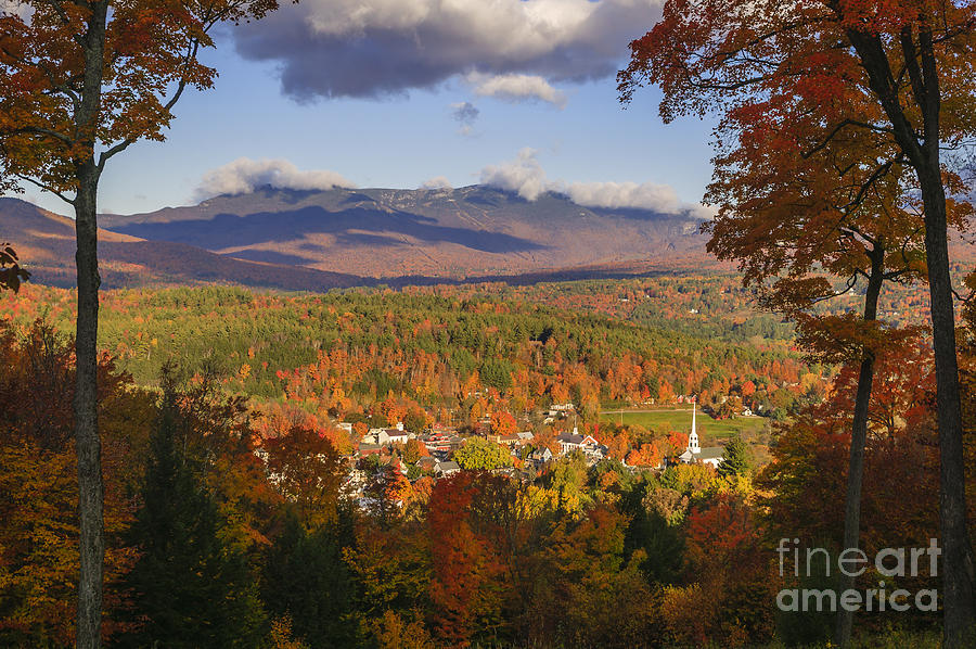 Overlooking Stowe village in the fall Photograph by Don Landwehrle - Pixels