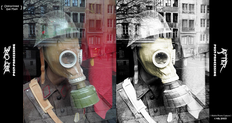 Portrait Photograph - Overprinted Gas Mask by Stwayne Keubrick