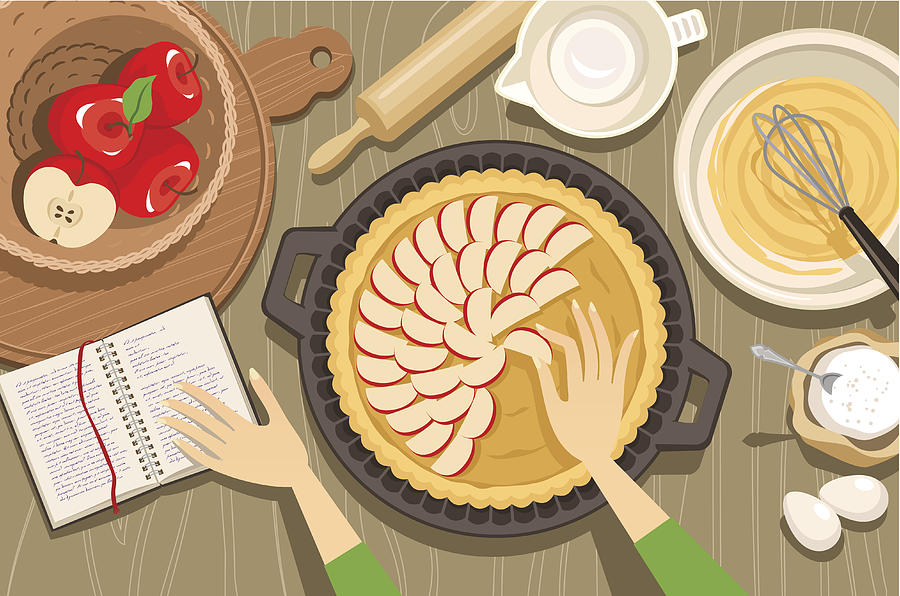 Overview illustration of hands baking an apple pie Drawing by Askmenow