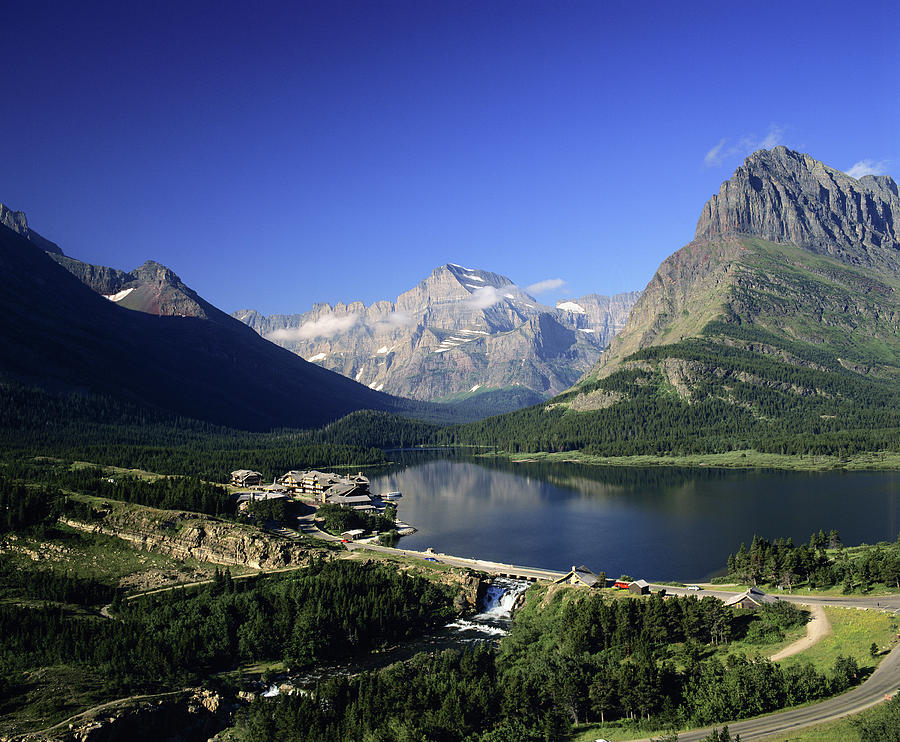 Glacier National Park Photograph - Overview Of Lake And Hotel, Glacier by Ted Wood