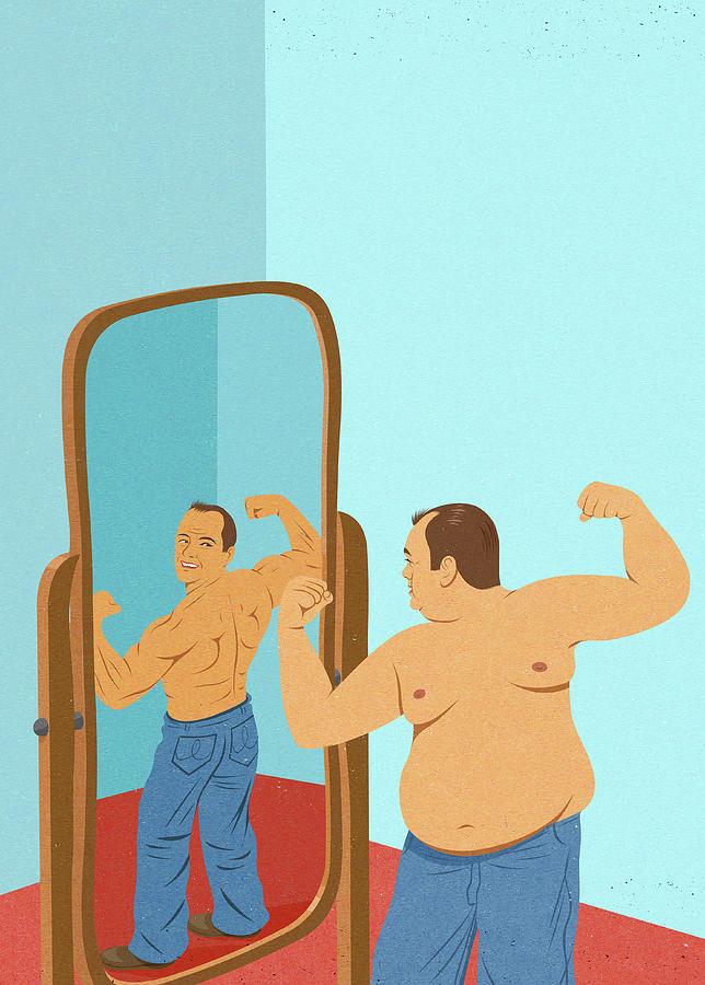 Overweight Man Looking At Reflection Photograph by Ikon Ikon Images