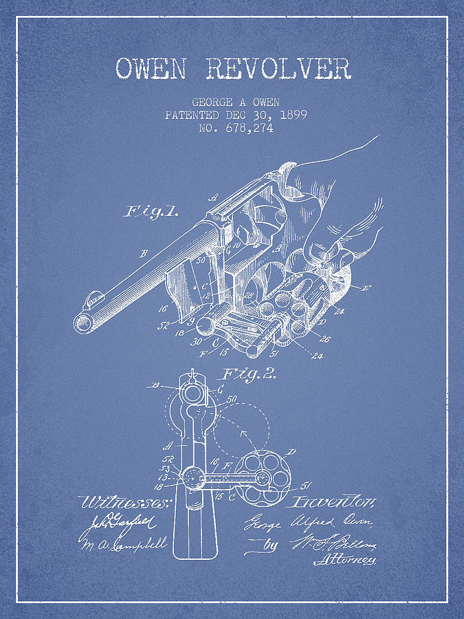 Owen Revolver Patent Drawing From 1899- Light Blue Digital Art