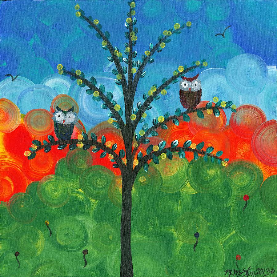 Owl Couples - 01 Painting by MiMi Stirn