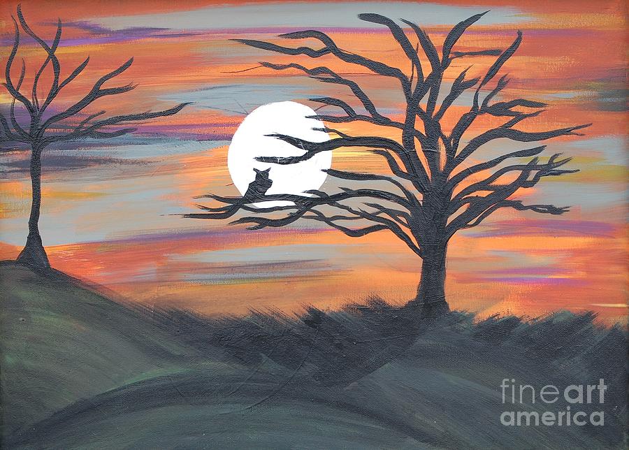 Abstract Painting - Owl In Moon by Laura Webb