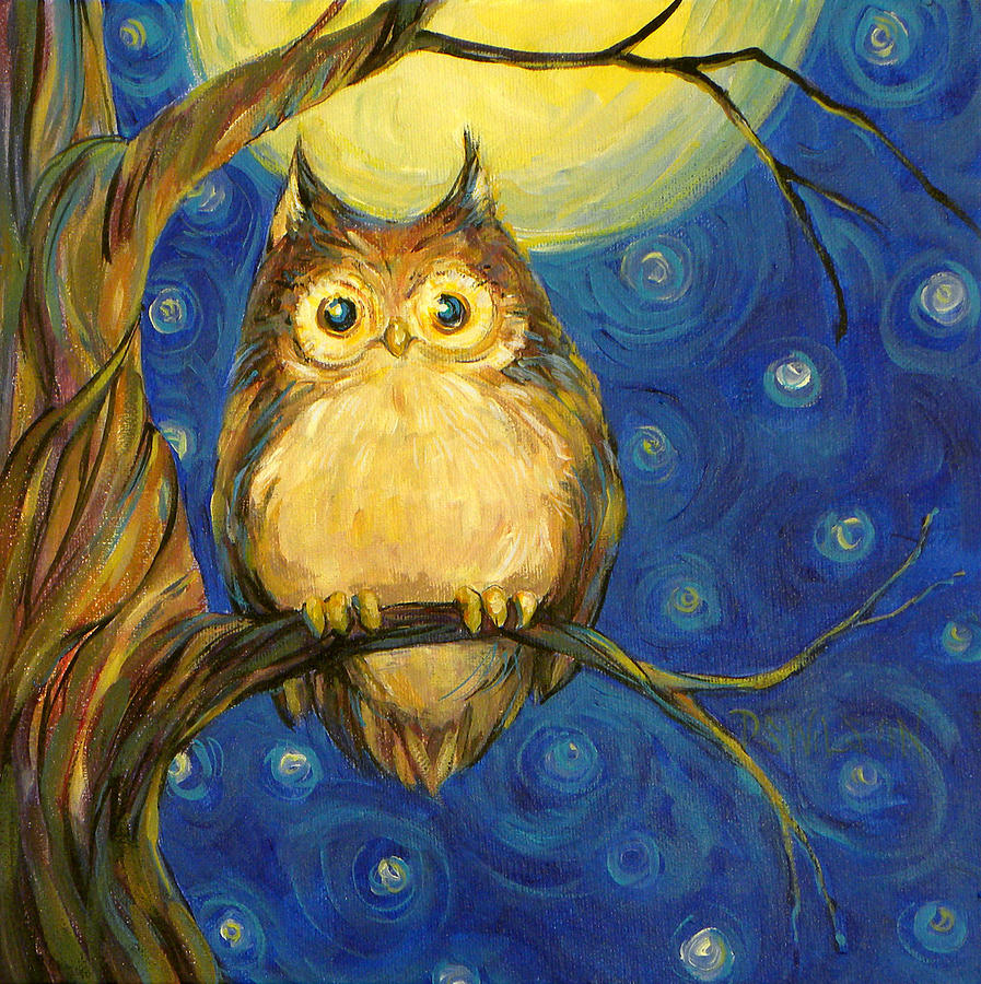 Owl Painting - Owl in Starry Night by Peggy Wilson