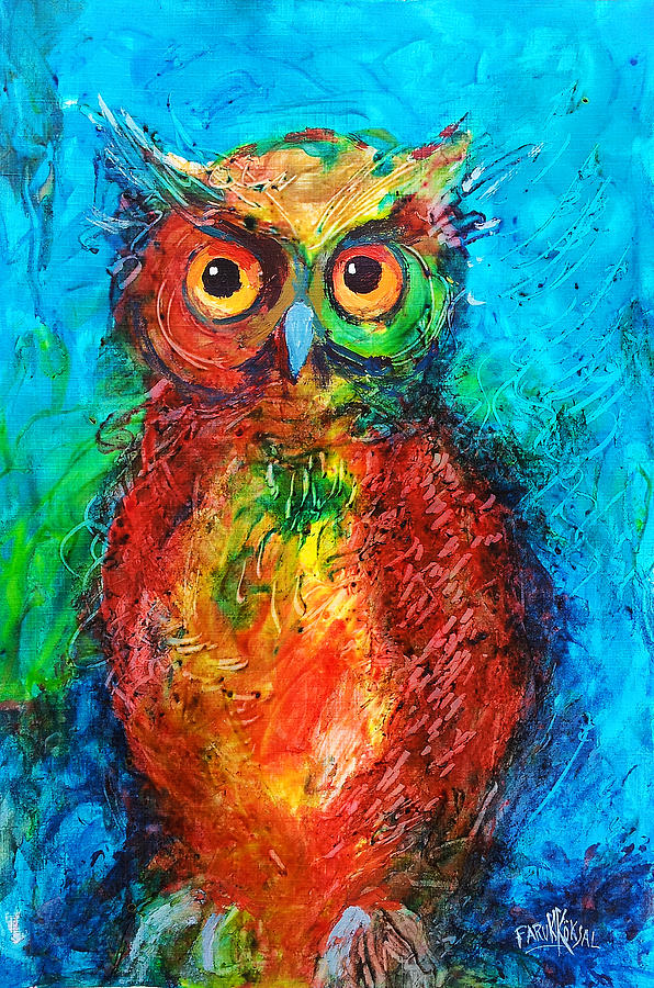 Owl in the night Painting by Faruk Koksal