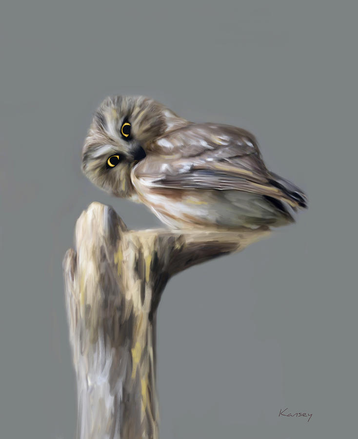 Owl Painting - Owl by Johanne Dauphinais