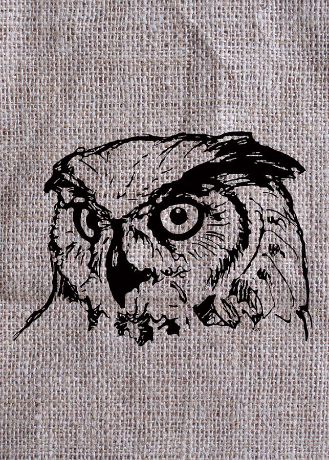 Owl on burlap Digital Art by Konni Jensen