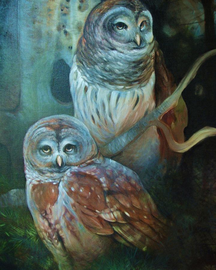 Owls Painting - Owl Pair by Tonja  Sell