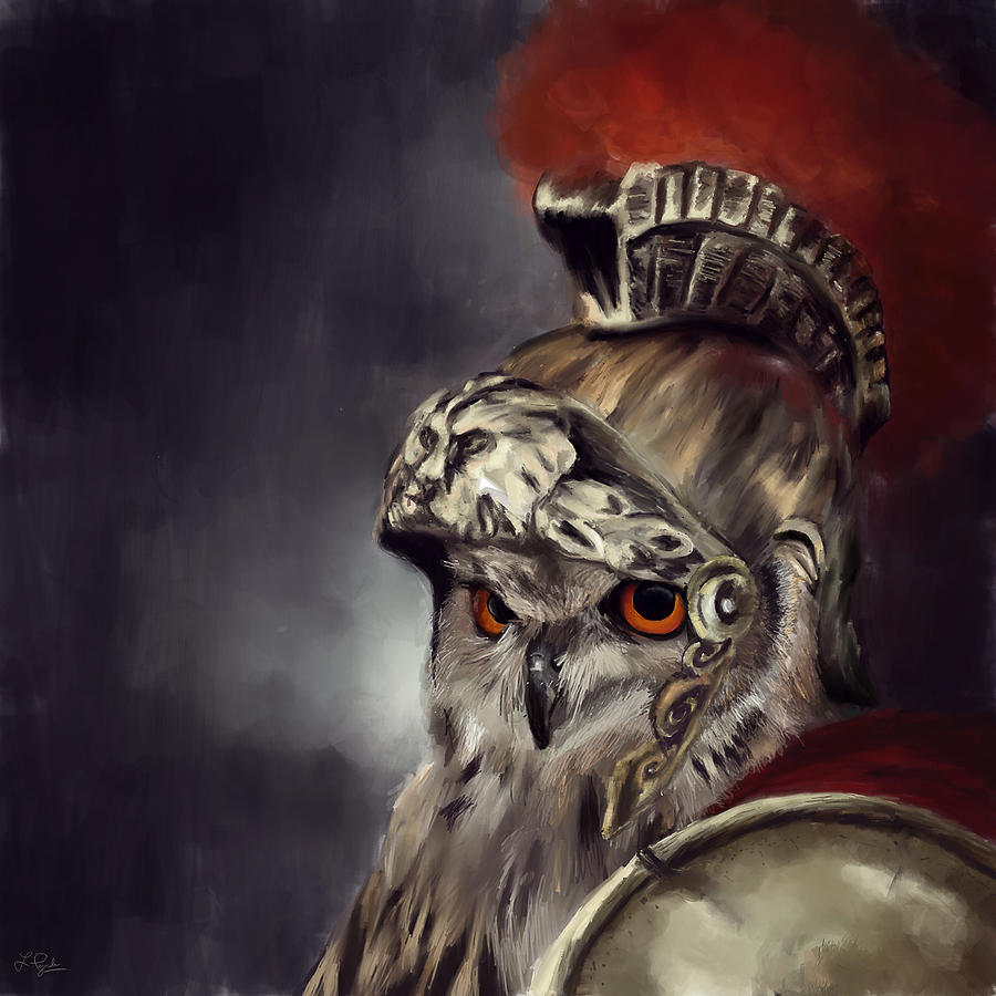 Owl Roman Warrior Painting by Lourry Legarde