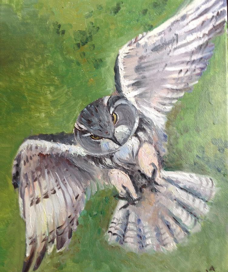 Flying Owl Painting by Rose Wang