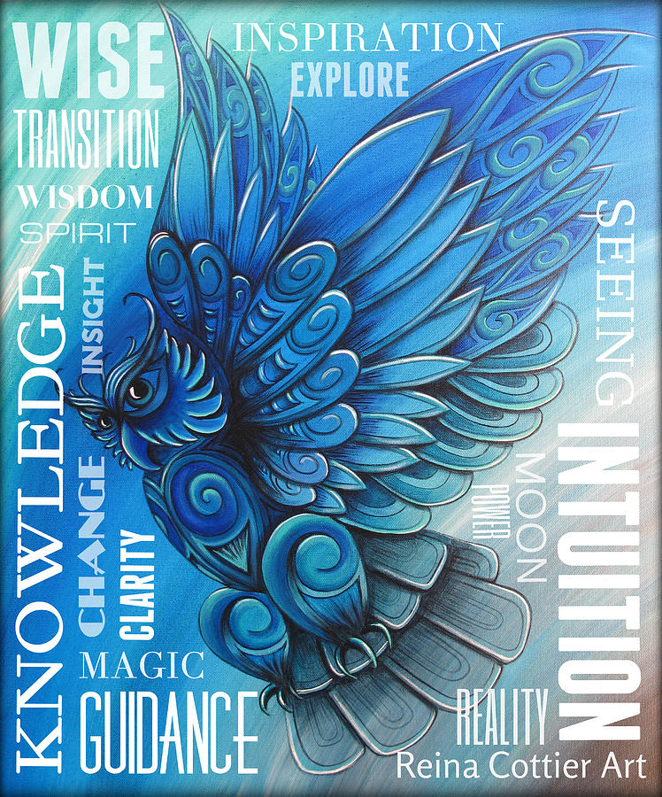 Owl Totem Wordart Painting by Reina Cottier