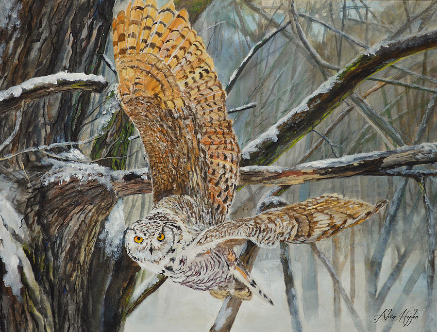 Owl Painting - Owl Taking Off by Alvin Hepler