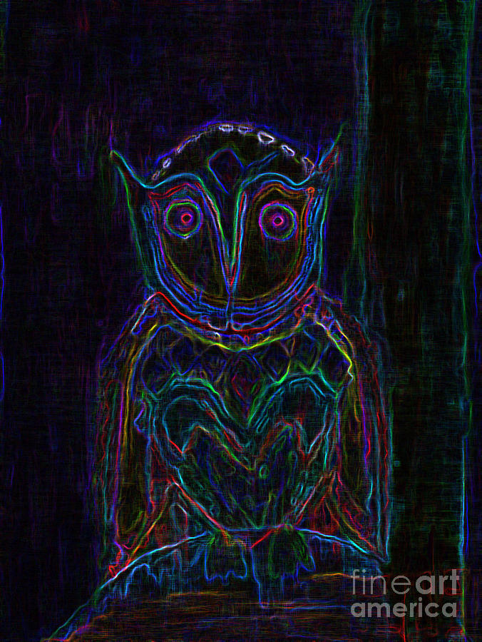 Bird Digital Art - Owl Understand at Night by Loyda Herrera