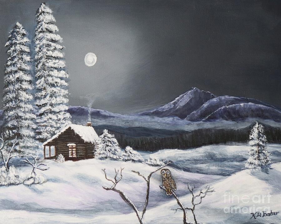 Owl Watch on A Cold Winters Night Original  Painting by Kimberlee Baxter