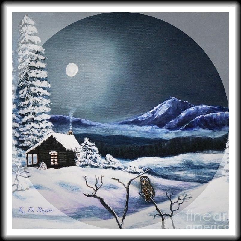Owl Watch on a Cold Winters Night in the Round  Painting by Kimberlee Baxter