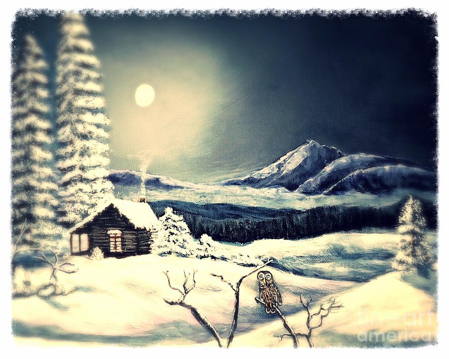 Owl Watch on a Cold Winters Night Painting by Kimberlee Baxter