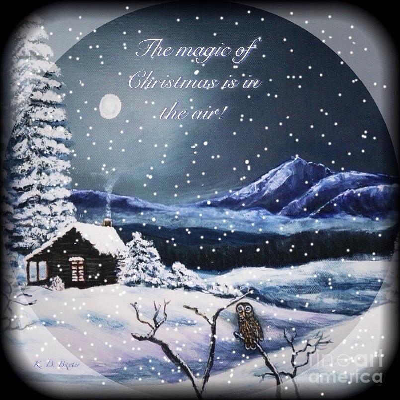 Owl Watch on a Cold Winters Night with Snow Globe Effect Painting by Kimberlee Baxter