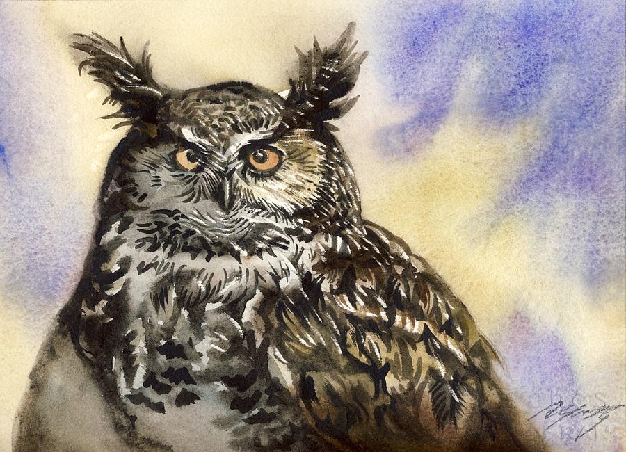 Owl watercolor Painting by Alfred Ng