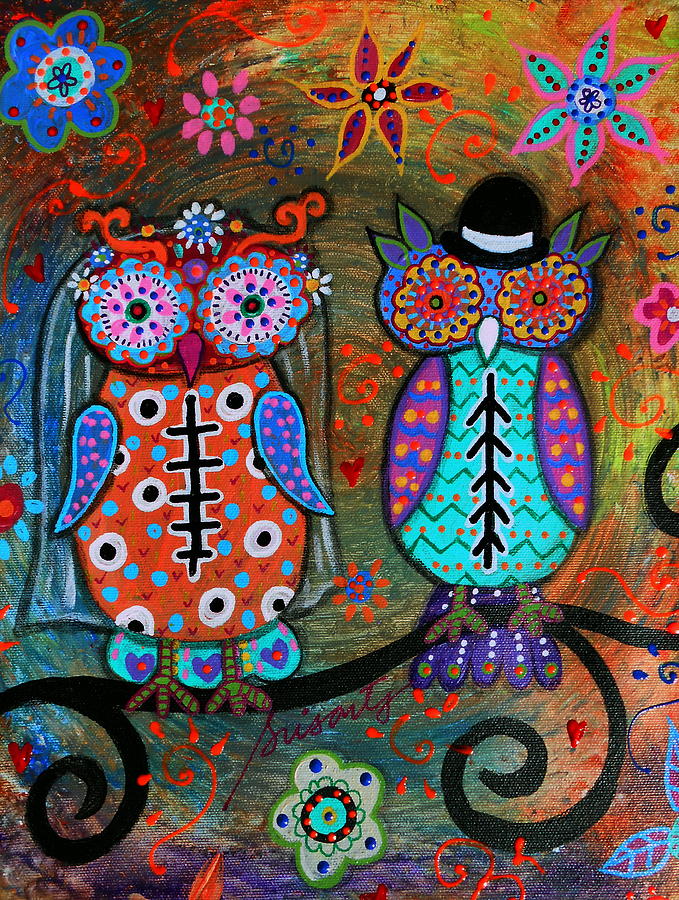Owl Wedding Dia De Los Muertos Painting by Pristine Cartera Turkus