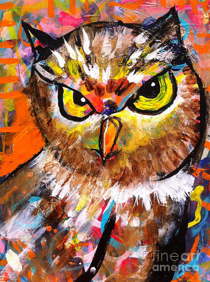 Owl with An Attitude Painting by Kim Heil