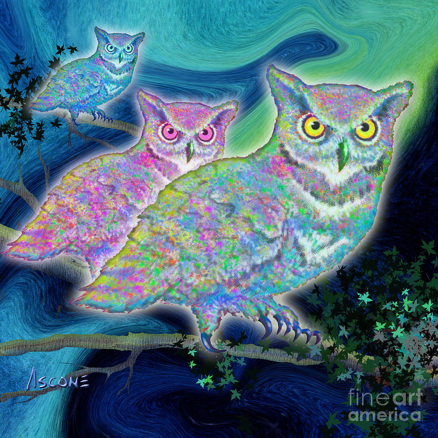 Owls at Midnight  Square Painting by Teresa Ascone