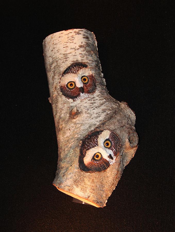 Relief Carving Relief - Owls Carved in Birch by Donna Genovese