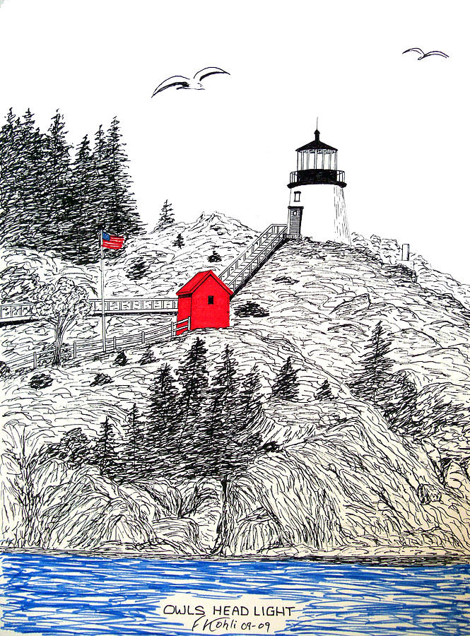Historic Buildings Drawing - Owls Head Lighthouse Dwg by Frederic Kohli