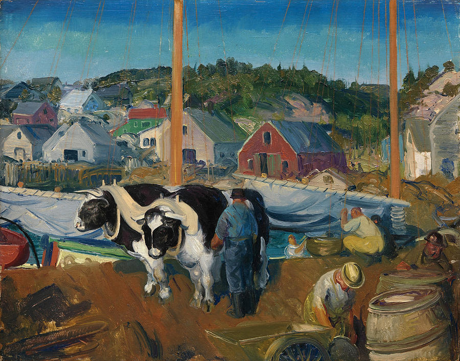 Ox Team. Wharf at Matinicus Painting by George Bellows