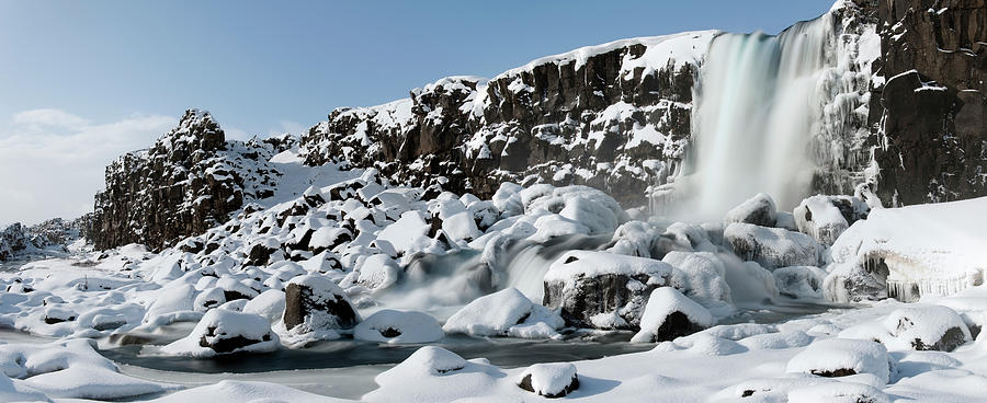 Oxararfoss Waterfall With Fresh Snowfall Photograph by Jeremy Walker