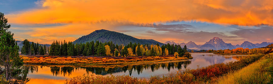 Oxbow Bend Dawn Panorama Photograph by Greg Norrell