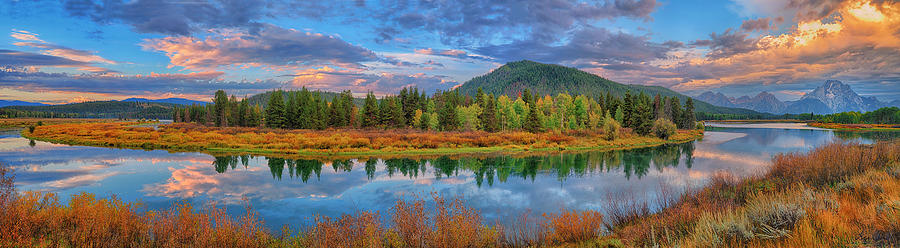 Oxbow Bend Early Autumn Panorama Photograph by Greg Norrell
