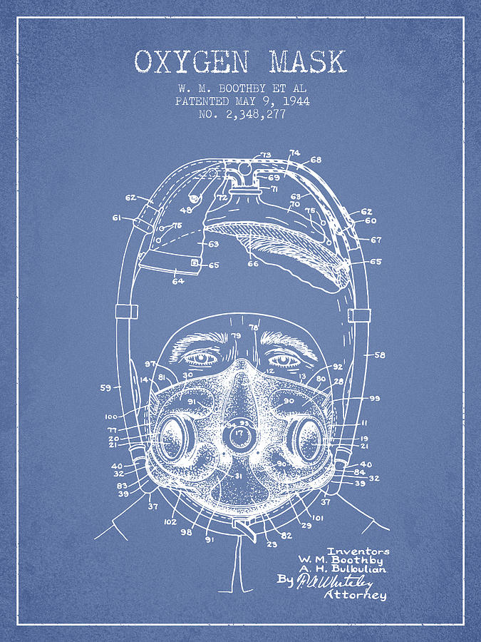 Vintage Digital Art - Oxygen Mask Patent from 1944 - One - Light Blue by Aged Pixel