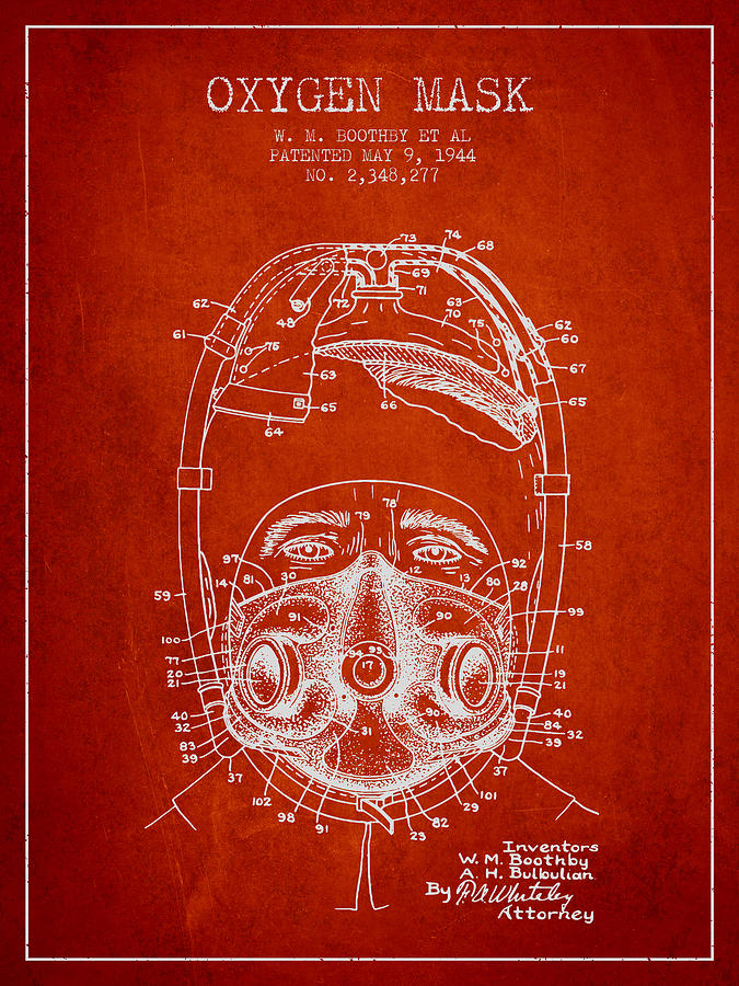 Vintage Digital Art - Oxygen Mask Patent from 1944 - One - Red by Aged Pixel