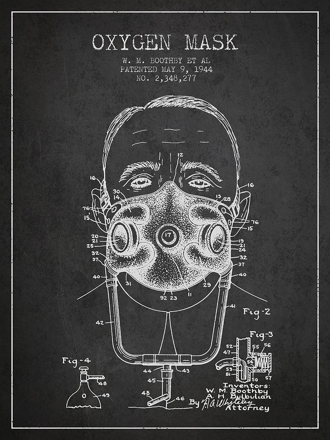 Oxygen Mask Digital Art - Oxygen Mask Patent from 1944 - Two - Charcoal by Aged Pixel Oxygen Mask Digital Art - Oxygen Mask Patent from 1944 - Two - Charcoal by Aged Pixel