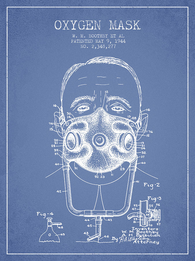 Vintage Digital Art - Oxygen Mask Patent from 1944 - Two - Light Blue by Aged Pixel