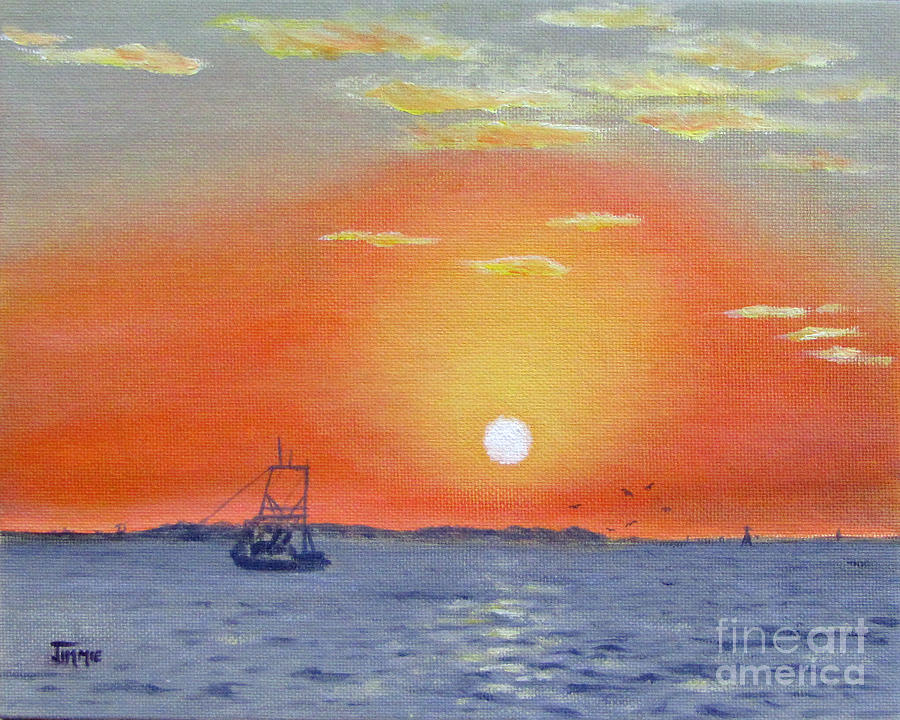 Oyster Boat Sunrise Painting by Jimmie Bartlett