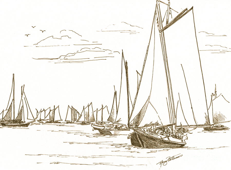 Oystering On The Bay Drawing by Nancy Patterson