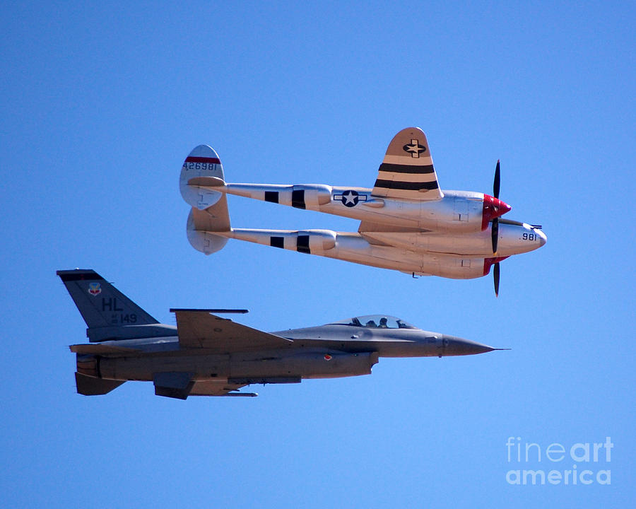 P-38 And Jet Photograph by Debra Thompson