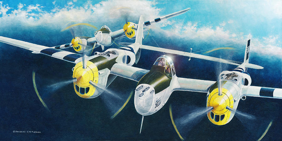 P-38 Lightnings Painting by Douglas Castleman